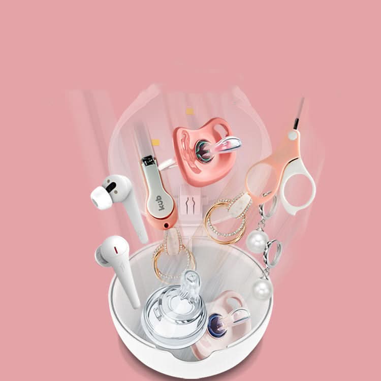 Box sterilizzatore UV LED per succhietti neonati, USB; bianco-rosa con accessori.