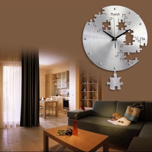 Orologio da parete circolare 16'' in metallo con pezzi puzzle, design moderno silenzioso per soggiorno o camera.