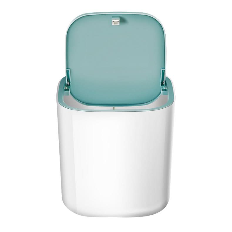 Mini lavatrice ultrasonica da tavolo 3.8L, bianca con coperchio azzurro aperto, USB 5V