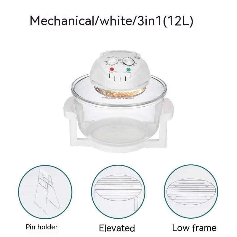 Forno a convezione ad aria in vetro, bianco/meccanico, 12L/17L, 3 in1/4 in1/8 in1, 1300–1400W, 111–240V