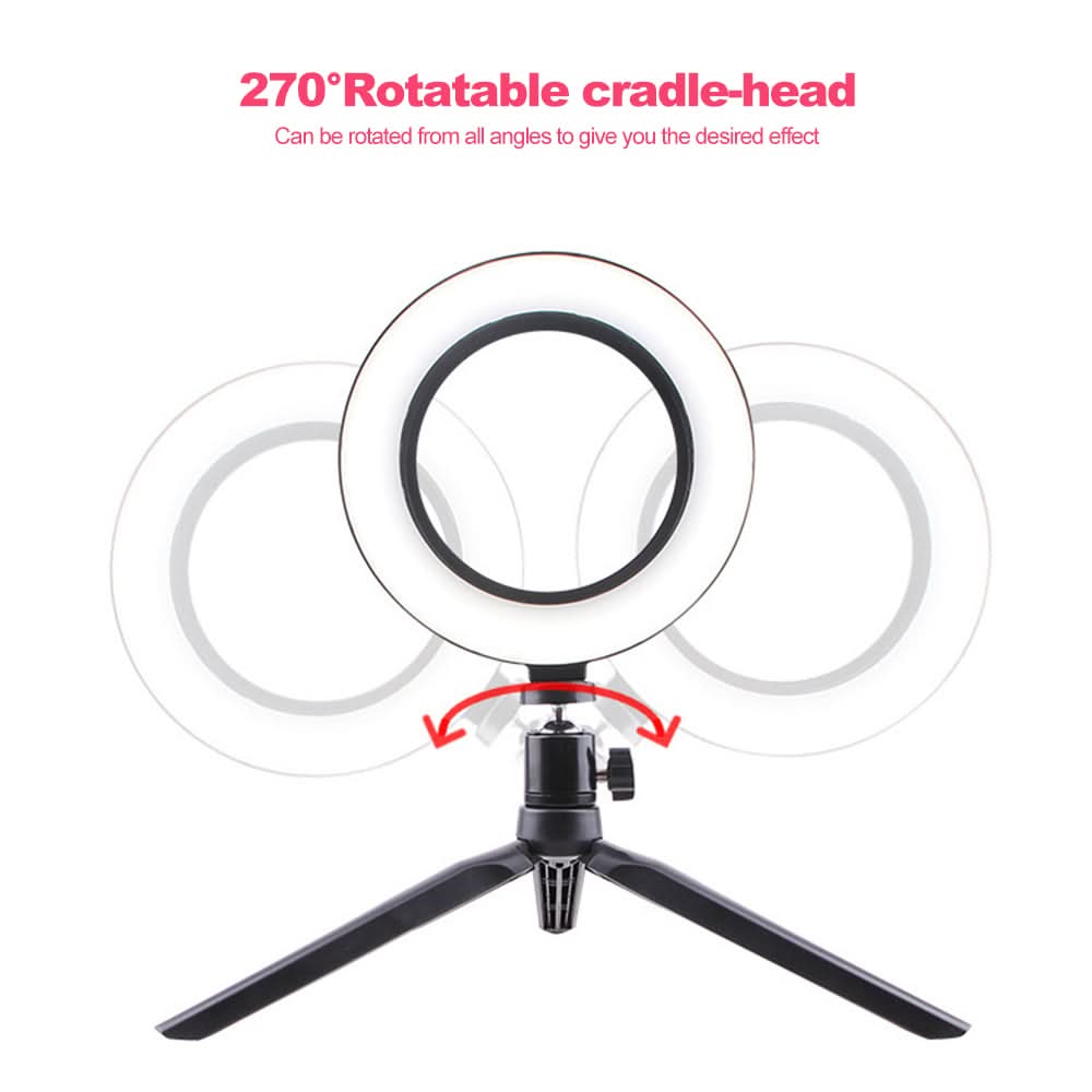 Anello LED da 26 cm su treppiede con testa a snodo 270°.