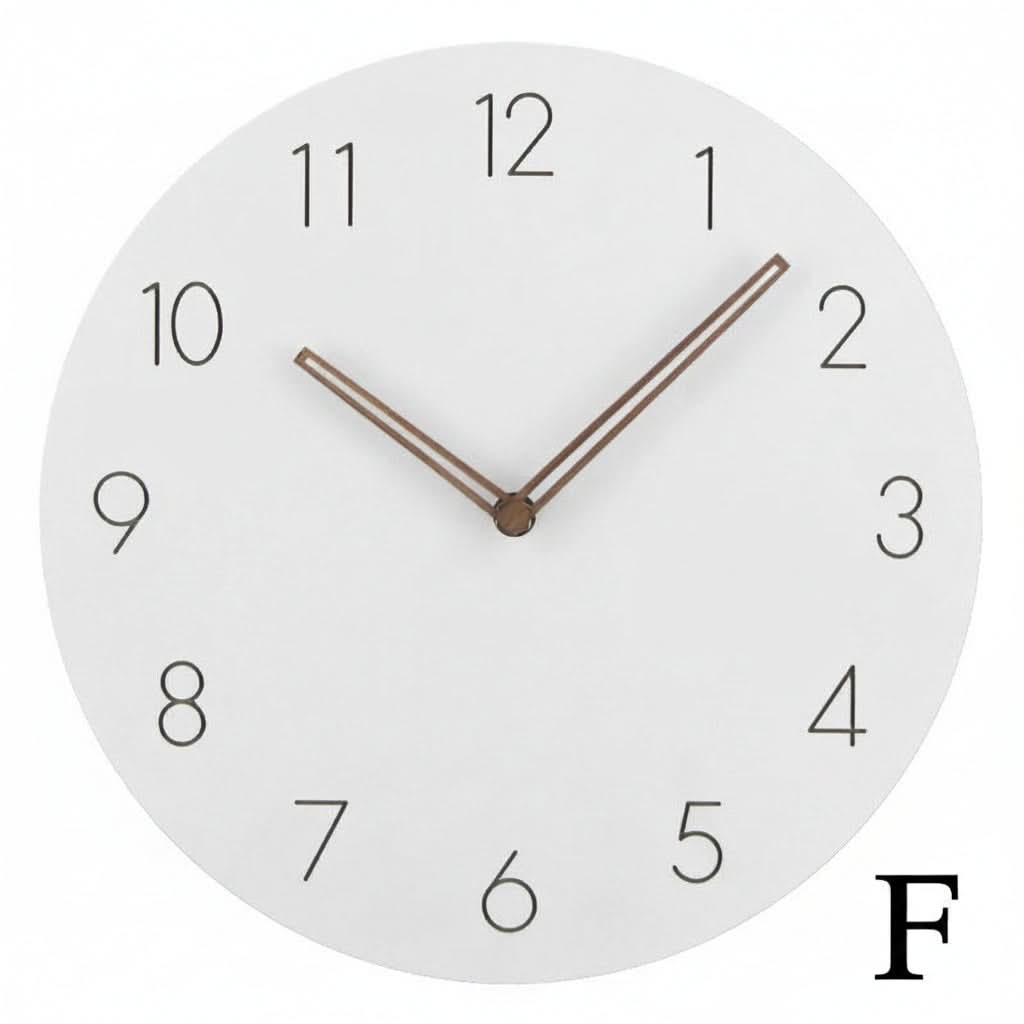 Orologio da parete rotondo in legno, 12 pollici, lancette marrone, numeri arabi neri su sfondo bianco