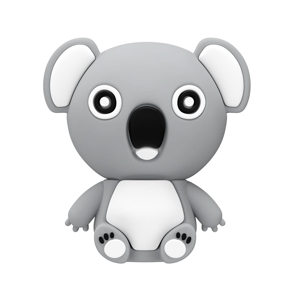 Chiavetta USB in silicone a forma di koala grigio con pancia bianca e indicatore luminoso