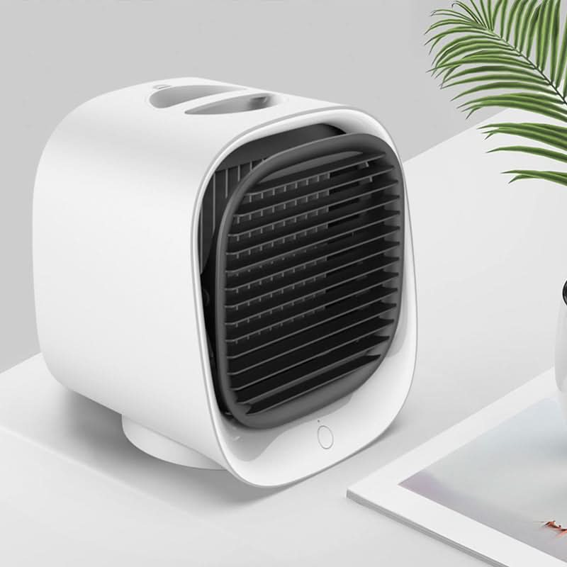 Ventola/condizionatore d'aria mini da tavolo USB 4-in-1: raffredda, umidifica, purifica, luce notturna LED, portatile.