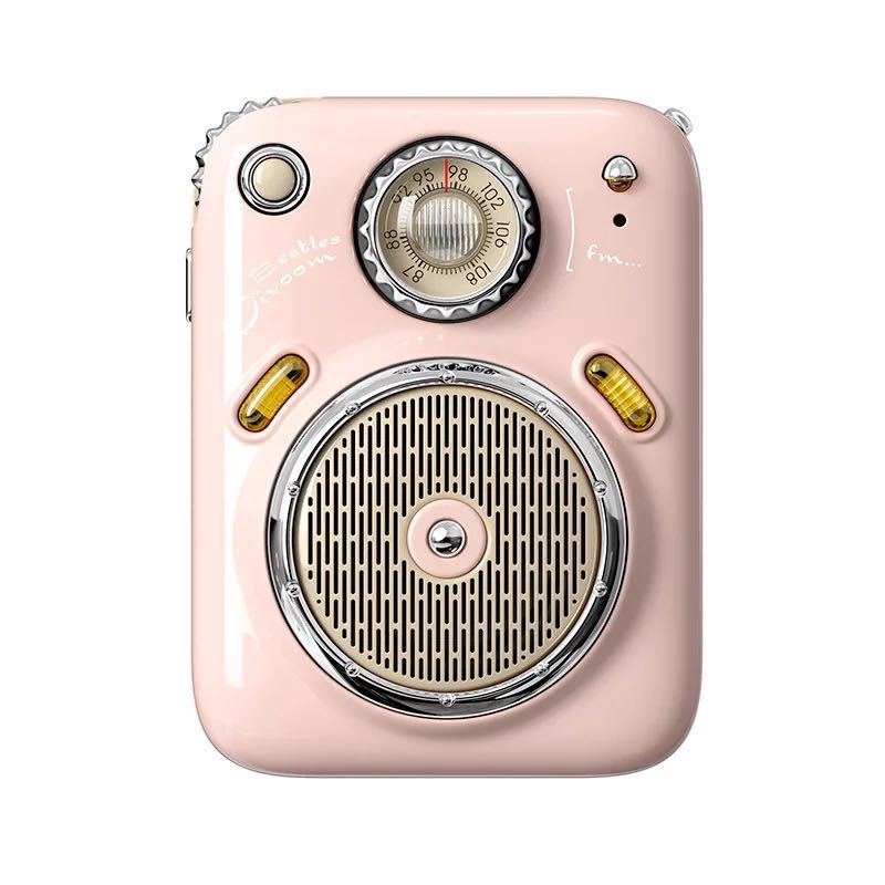 FM Four in One retrò rosa: altoparlante Bluetooth con grande speaker circolare e design vintage