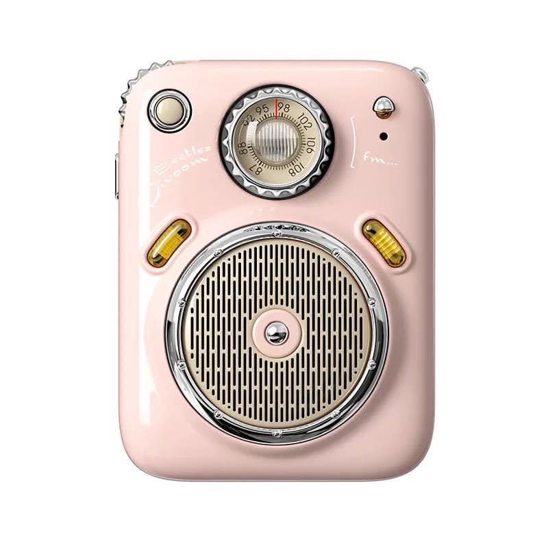 FM Four in One retrò rosa: altoparlante Bluetooth con grande speaker circolare e design vintage