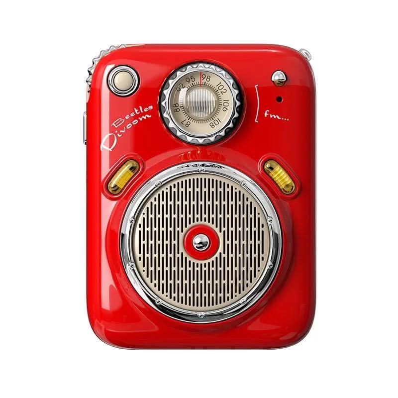 FM Four in One Smart Bluetooth Speaker Smart Radio rossa retrò; speaker 33 mm, batteria 1000 mAh, 64×48×35 mm.