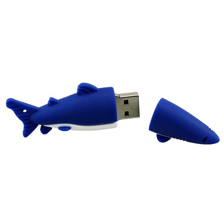 Chiavetta USB a forma di squalo cartoon blu con cappuccio staccato