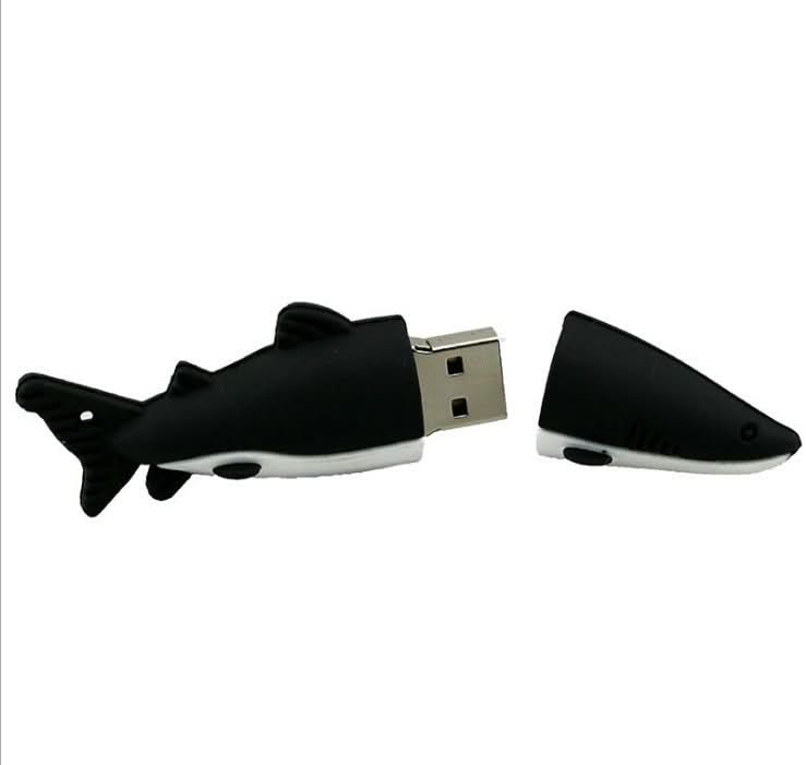 Chiavetta USB a forma di squalo cartoon, guscio in PVC, coperchio staccabile, design marino.
