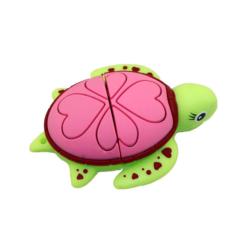 Chiavetta USB a forma di tartaruga cartoon verde con guscio rosa.