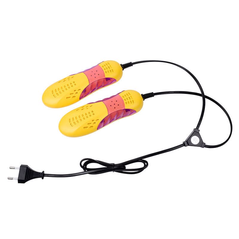 Asciugascarpe elettrico a due unità giallo-rosa, 12 W, 220 V, con spina, uso domestico.