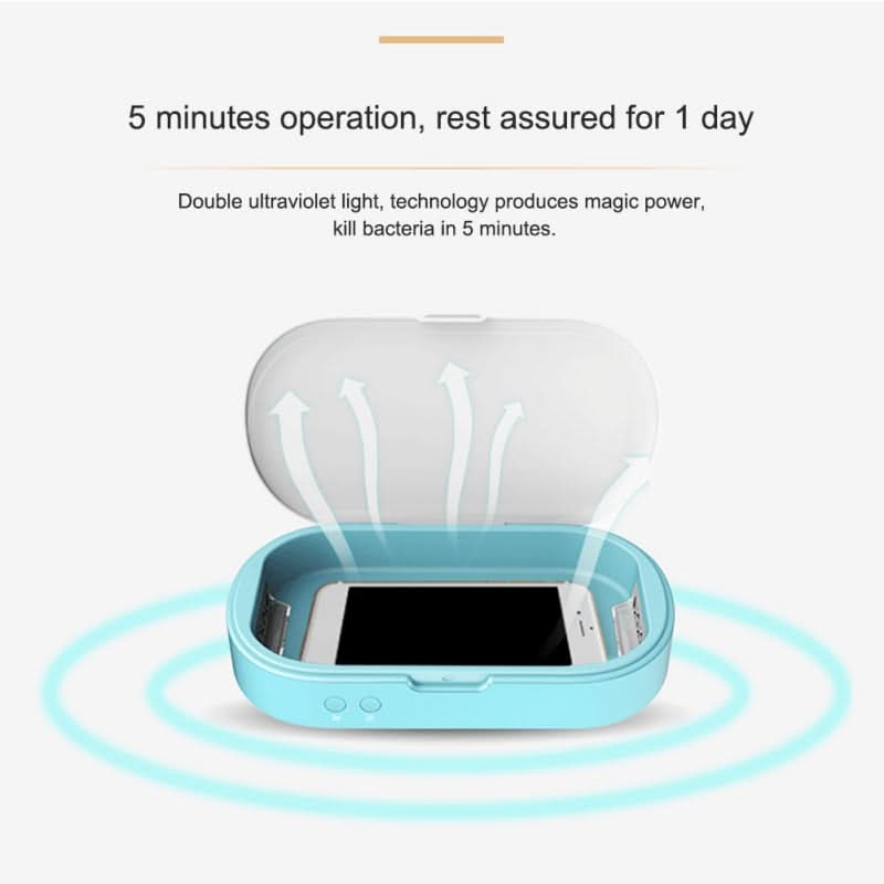Sterilizzatore UV 5V per telefoni e gioielli con aromaterapia; disinfezione rapida, spegnimento se si apre il coperchio.