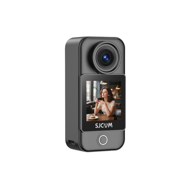 C400 4K action camera portatile nera con schermo touch integrato, ideale per sport all'aperto