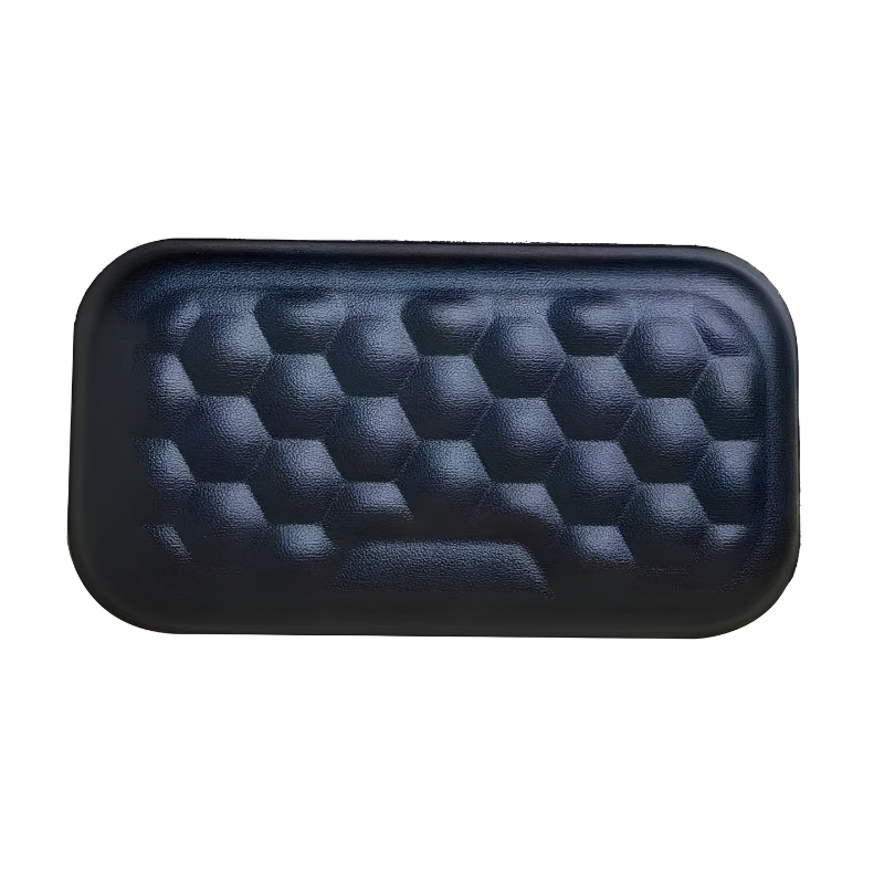Tappetino per mouse con poggiapolso in memory foam, ecopelle nera/grigia, superficie esagonale, 36×80 cm