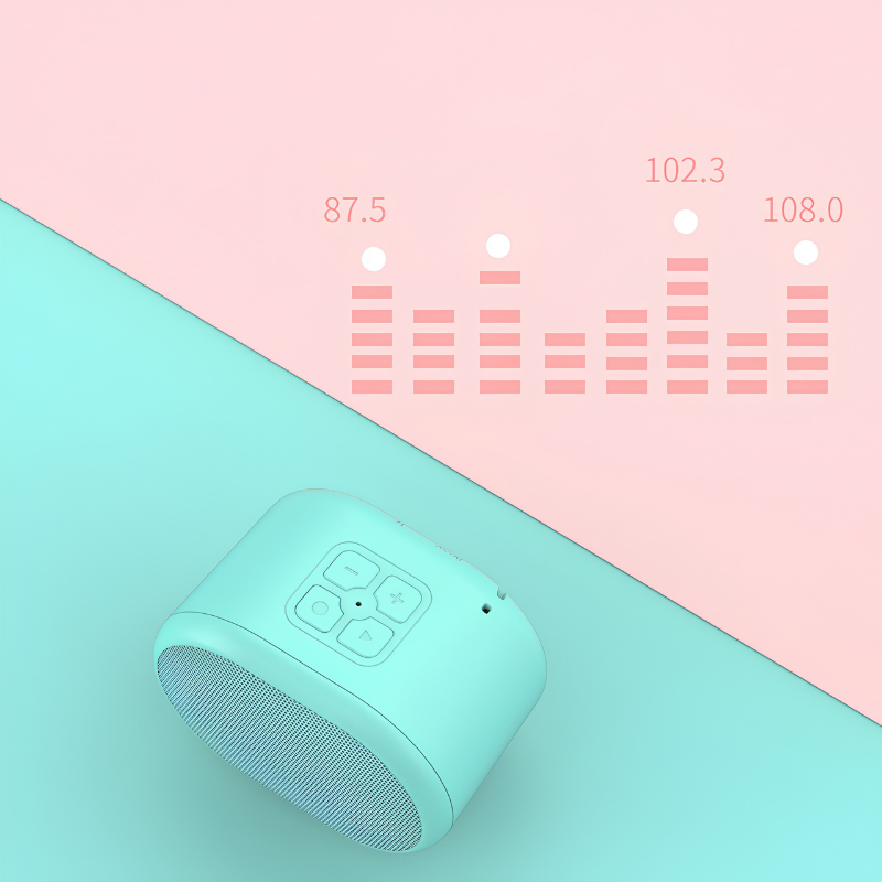 Altoparlante Bluetooth mini a forma di Macaron, colore menta, pulsanti di controllo, USB, 1500mAh, 8h riproduzione.