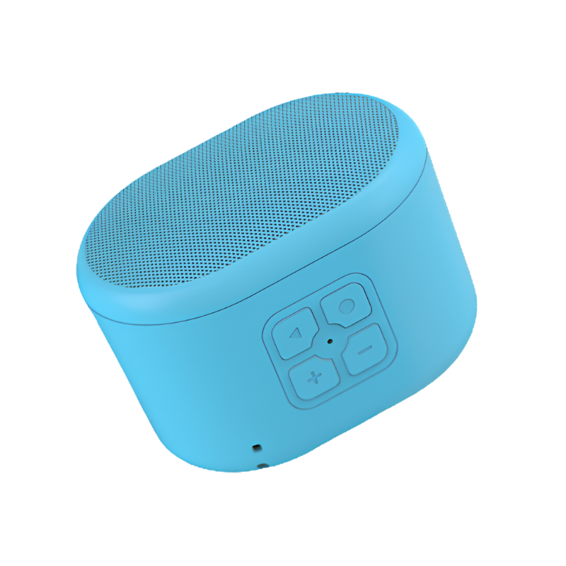Mini altoparlante Bluetooth a forma di macaron azzurro, 1500mAh, 8 ore di riproduzione, porta USB.