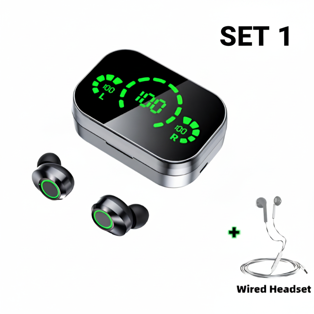 Auricolari wireless YD03 in-ear Bluetooth con custodia LED, grande schermo digitale e luci verdi