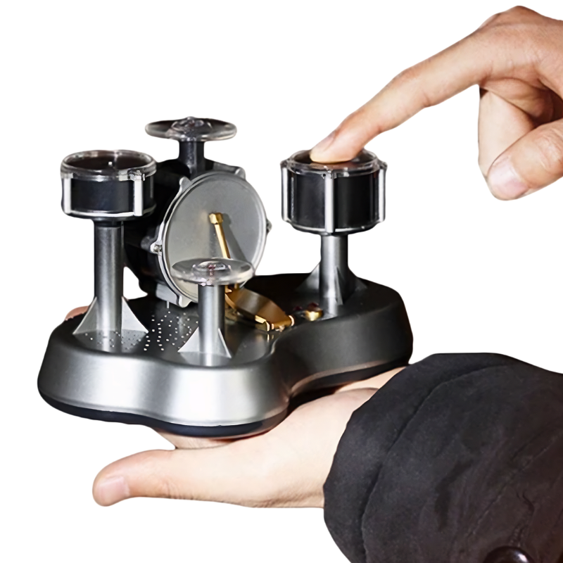 Strumento tamburo digitale da dito, tenuto in mano, con mini tamburi e pulsanti