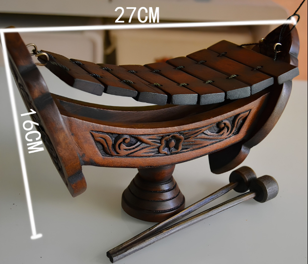Xilofono a mano in legno con barre, decorazione stile orientale, 27x16 cm, bacchette incluse