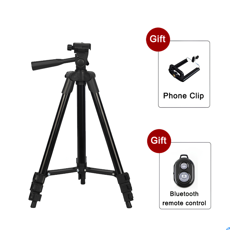 Treppiede LED per fotocamera, nero, 1,3 m; include clip telefono e telecomando Bluetooth