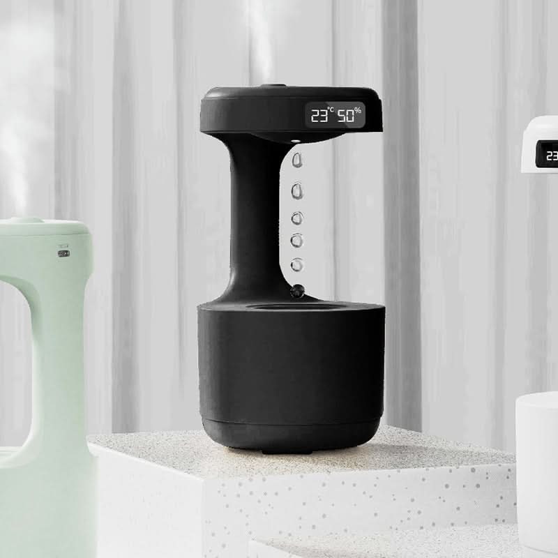 Umidificatore anti-gravità con orologio digitale e diffusore d'aroma, grande capacità e funzionamento silenzioso.