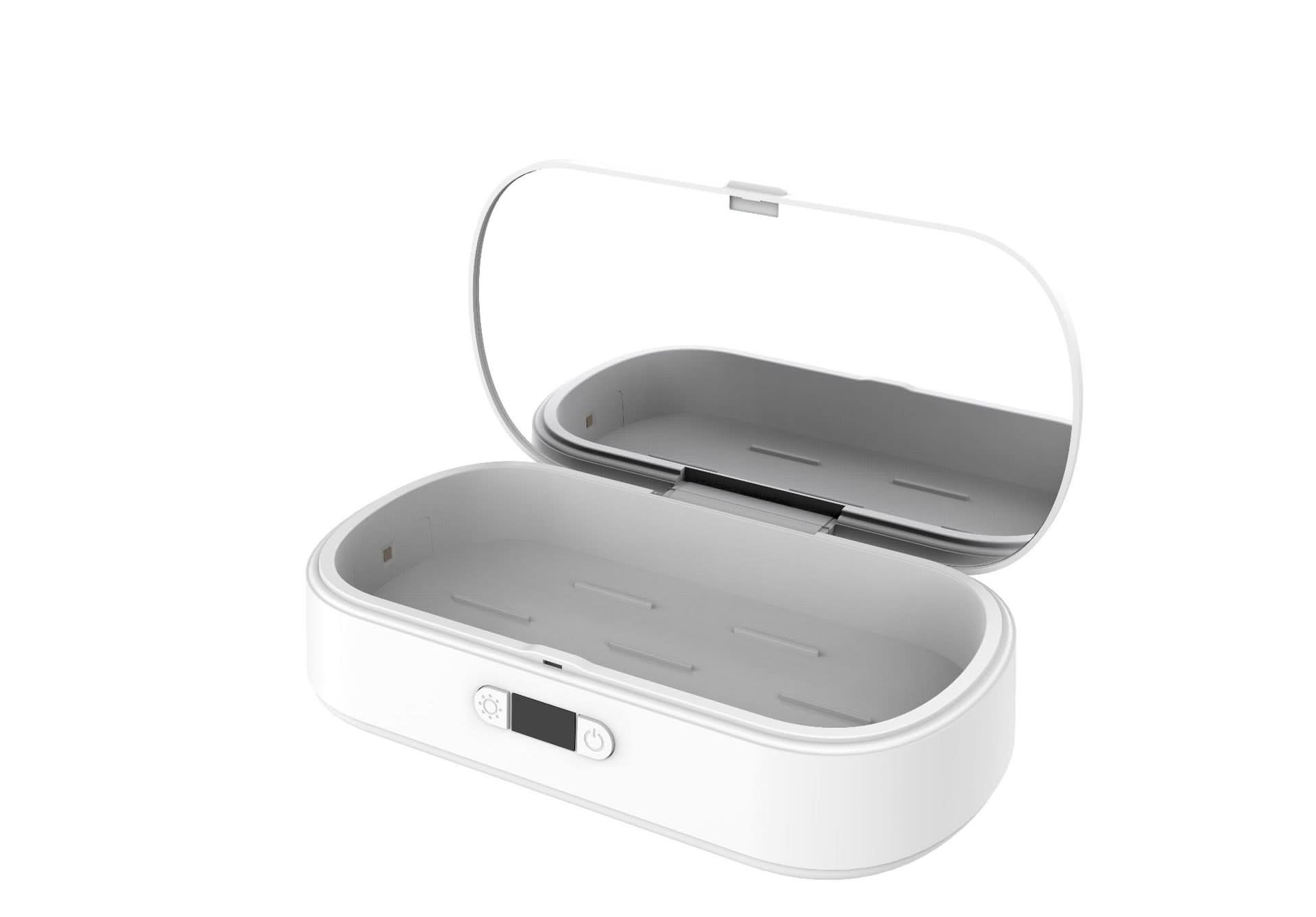 Scatola di disinfezione aromaterapia wireless multifunzione, coperchio aperto, interno con pannello frontale
