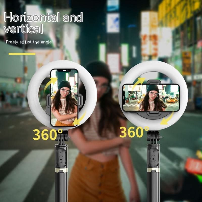 Anello LED Bluetooth per selfie con treppiede, luce di riempimento 360°, colore nero Q07