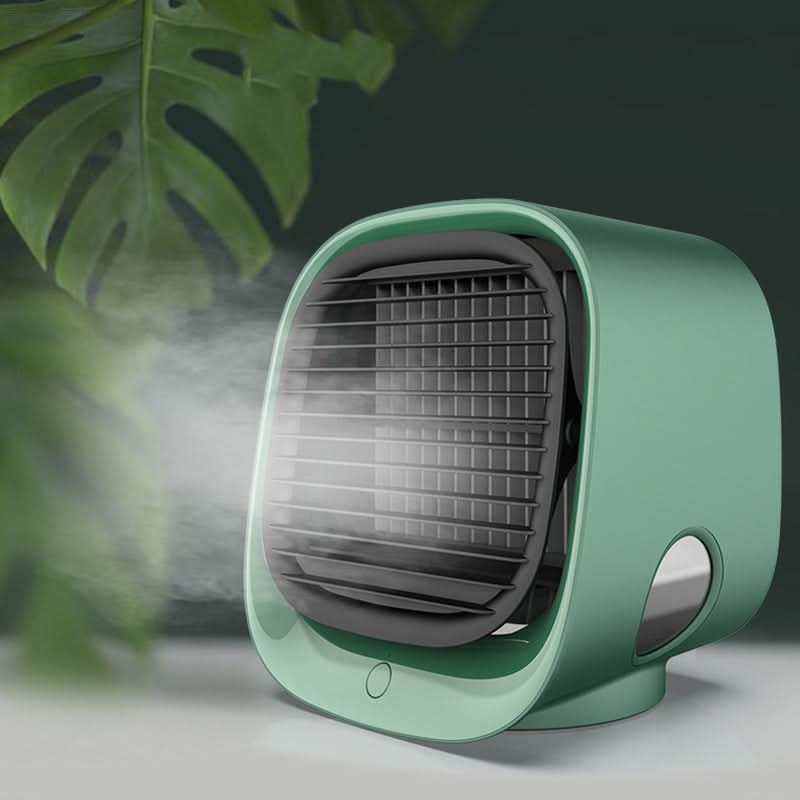 Raffreddatore d'aria mini da tavolo 4 in 1: umidifica, purifica e raffredda, con luce notturna LED e alimentazione USB.