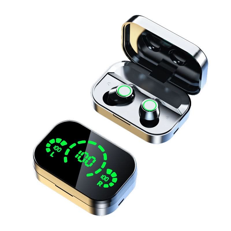 YD03 auricolari Bluetooth TWS in-ear con grande schermo digitale, display LED e luci respiranti, custodia dorata