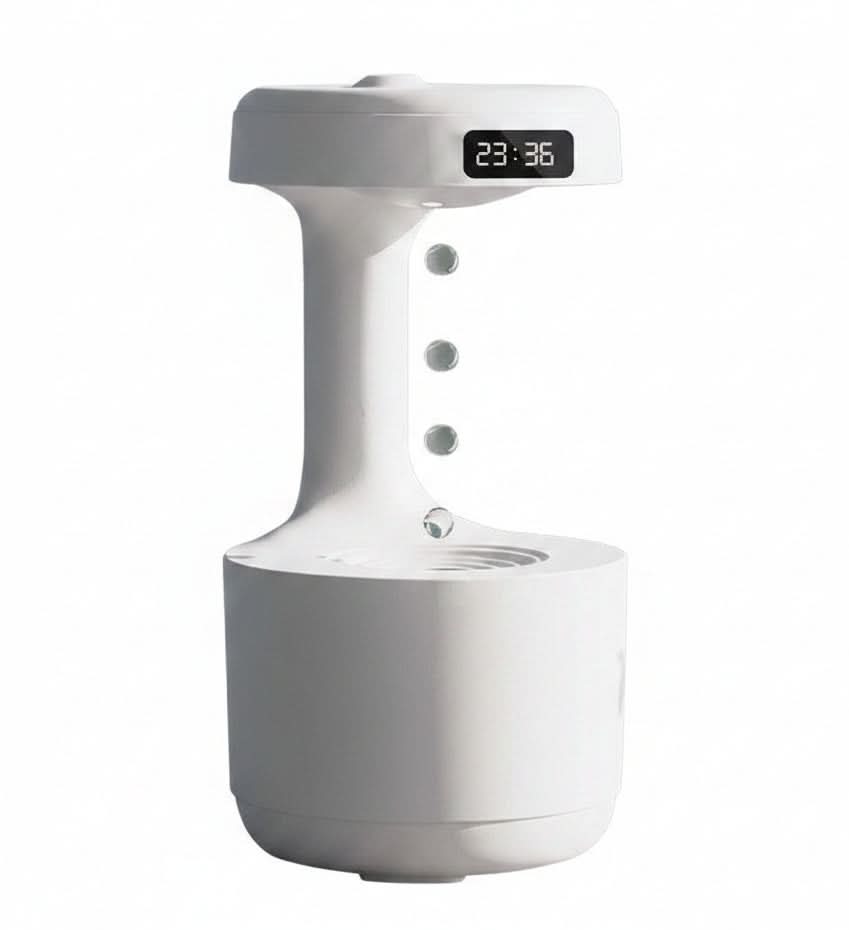 Humidificatore anti-gravità con orologio digitale e diffusore d'aroma, silenzioso per camera.