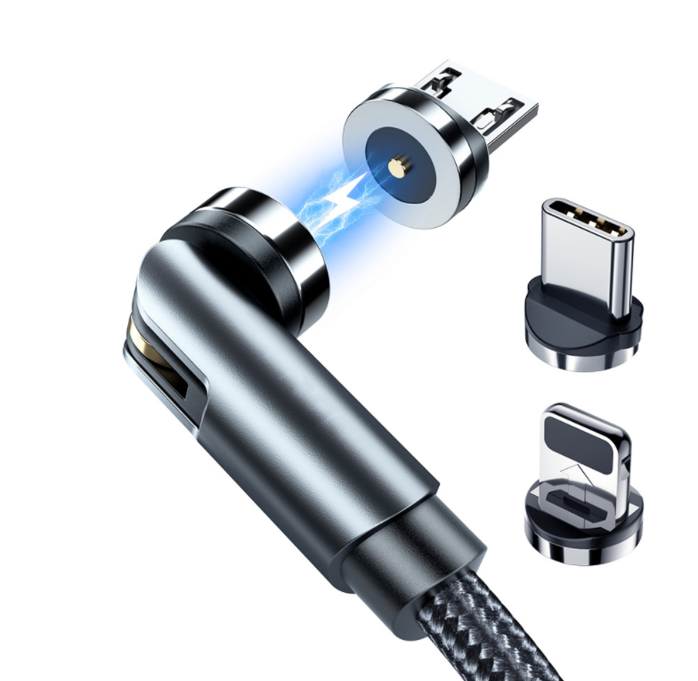 Cavo magnetico ruotante 360° USB-C, micro USB e Lightning per ricarica rapida con attacco magnetico