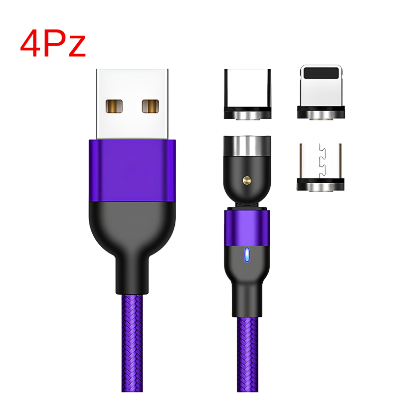 Essager cavo ricarica magnetico ruotabile 360°/540° USB-C, connettore magnetico intercambiabile, cavo intrecciato viola