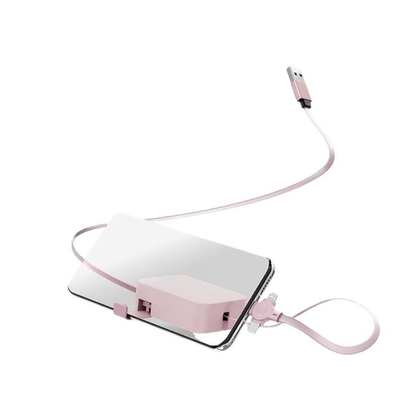 Cavo retrattile USB 4 in 1 a forma di Macaron rosa, supporto telefono e scatola di immagazzinaggio
