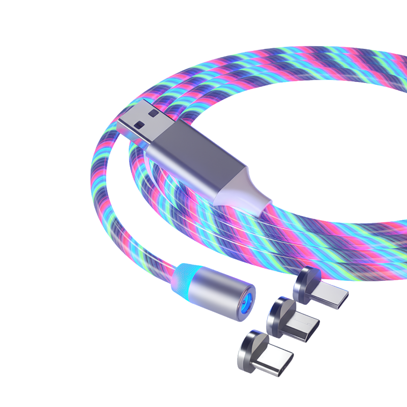 Cavo di ricarica magnetico intrecciato colorato con connettori USB-C, Micro USB e Lightning, ricarica rapida magnetica
