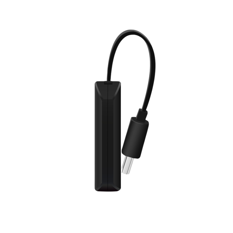 Dongle HDMI nero con cavo corto e connettore USB-C, dispositivo TV HD.