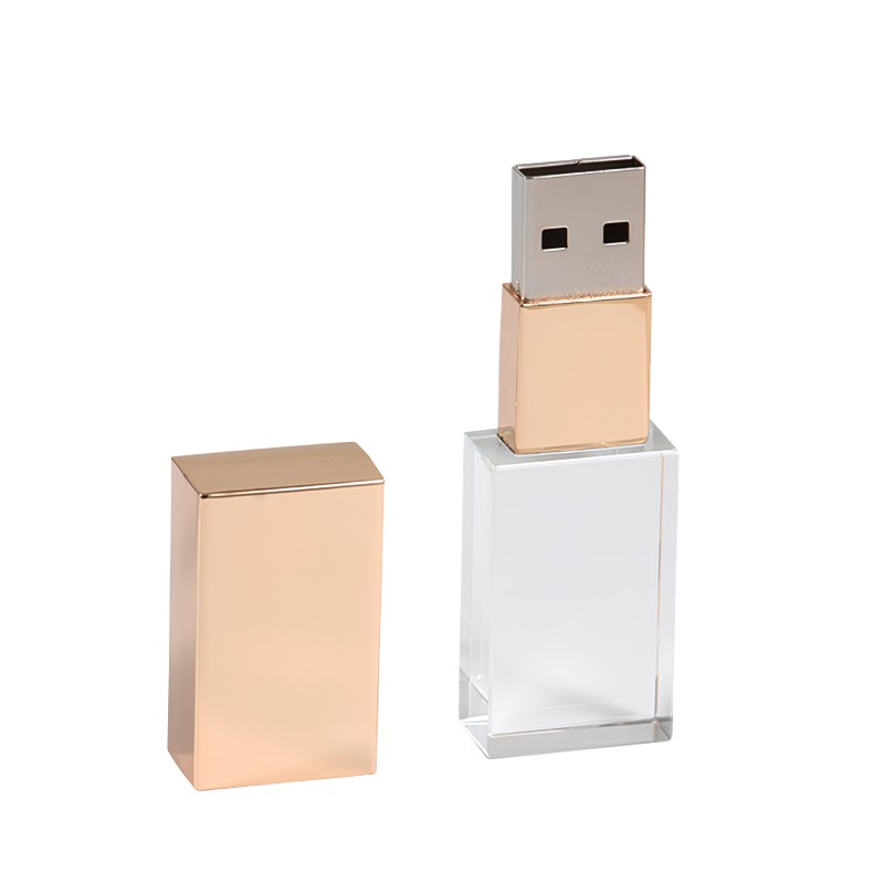 Pen drive in vetro trasparente con cappuccio rosa, interfaccia USB 2.0, look fashion