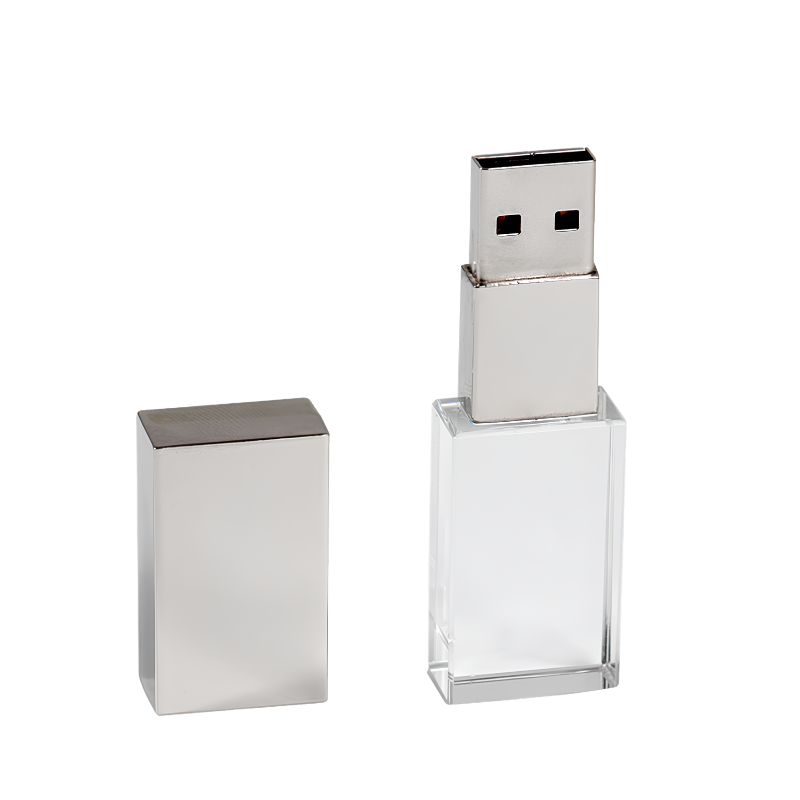 Chiavetta USB cristallo trasparente, corpo in vetro, cappuccio metallico, design creativo e personalizzato, USB 2.0
