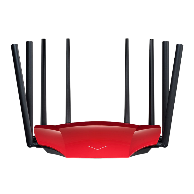 Router wireless rosso con 8 antenne, dual-band 2.4/5 GHz, 802.11ac, firewall integrato