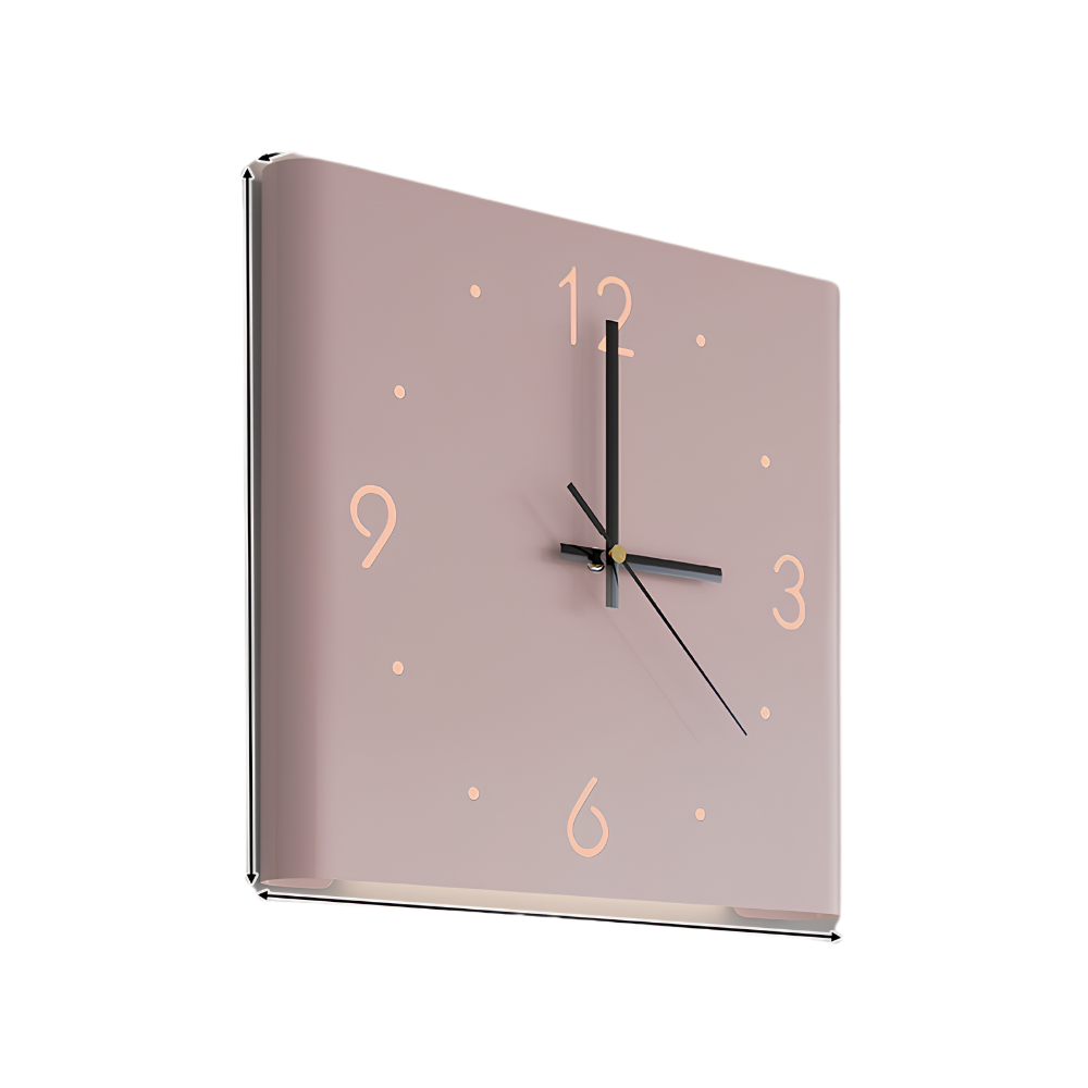 Orologio da parete quadrato in metallo rosa, stile fashion, numeri 12,3,6,9, per soggiorno o ufficio