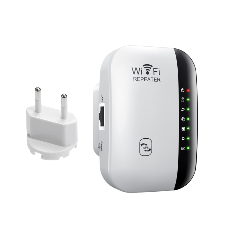 Ripetitore segnale WiFi con spina domestica, 2.4–2.4835 GHz, ABS, LED di stato, conforme EU/US/UK/Australia
