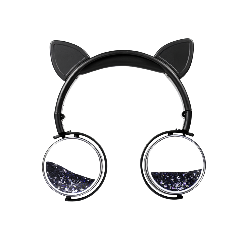 Cuffie da donna con orecchie da gatto, cablate, padiglioni circolari con glitter stellato scuro