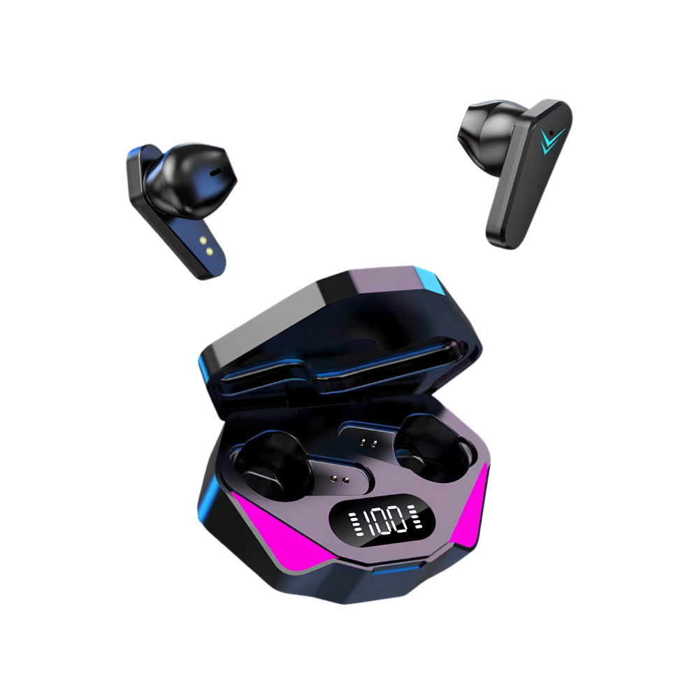 Auricolari Bluetooth gaming latenza zero con custodia, display, controllo vocale, multipunto, BT 5.0, stereo in-ear