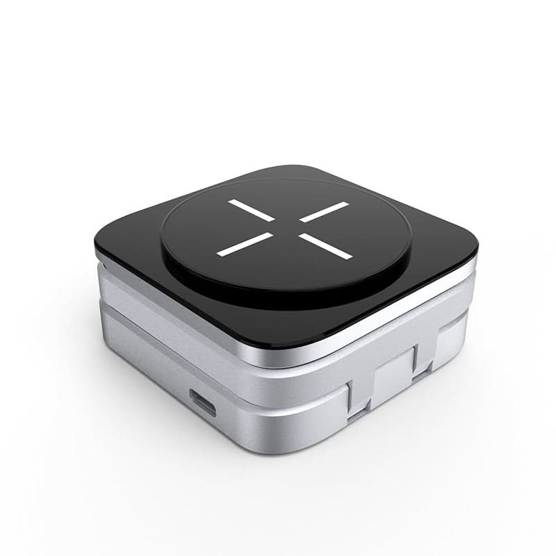 Stazione di ricarica wireless pieghevole 3-in-1 magnetica: per smartphone, auricolari e orologi, argento.