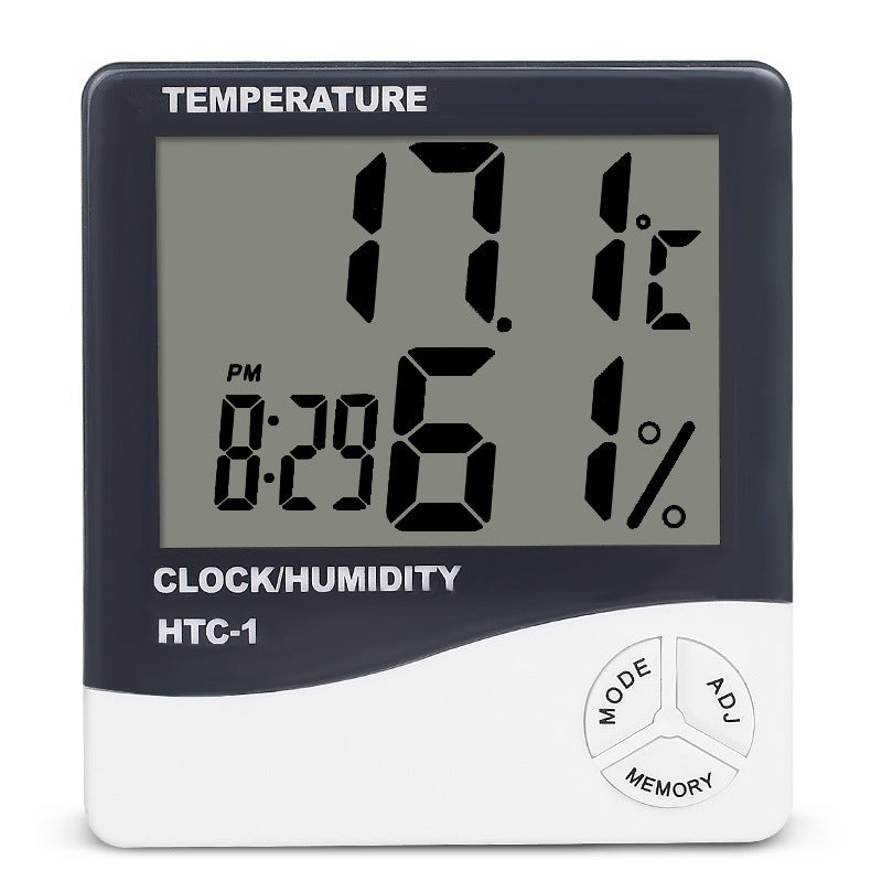 Stazione meteorologica LCD HTC-1/2 con termometro/igrometro, orologio 12/24h, allarme, memoria max/min, sensore a parete