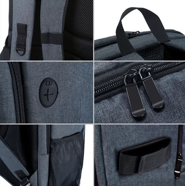 Zaino fotocamera impermeabile con spallacci doppi, manico morbido, cerniere doppie e tasche laterali.