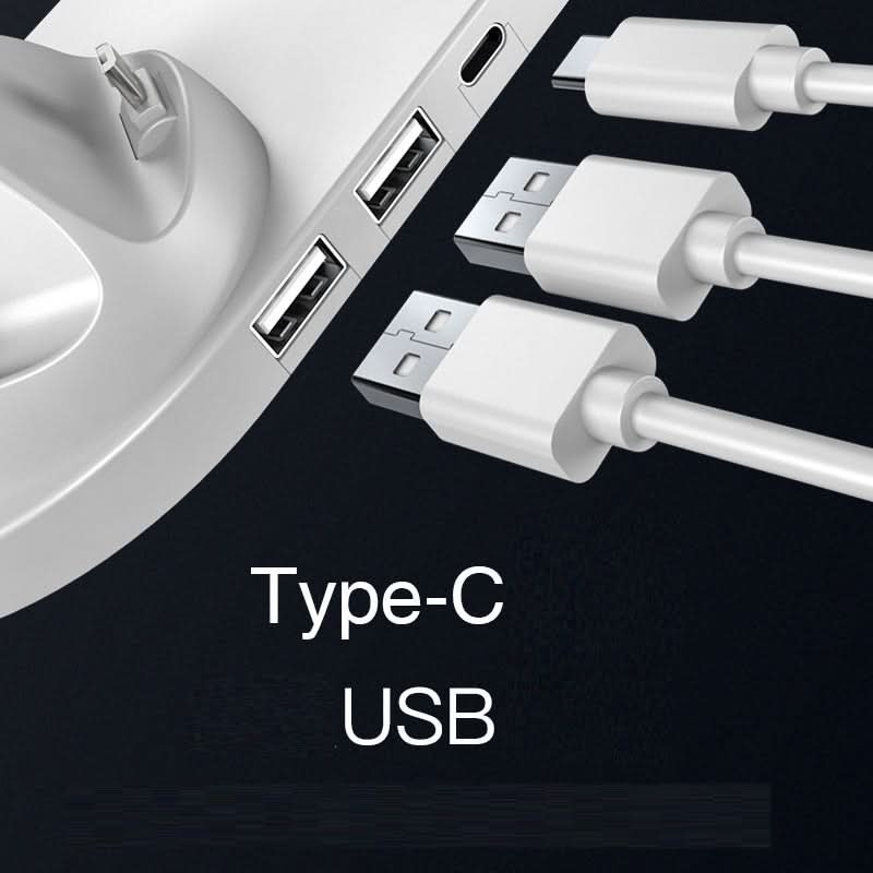 Dock di ricarica wireless 6 in 1 per smartphone, ricarica rapida, USB Type-C e USB-A, dimensioni 23×9 cm.