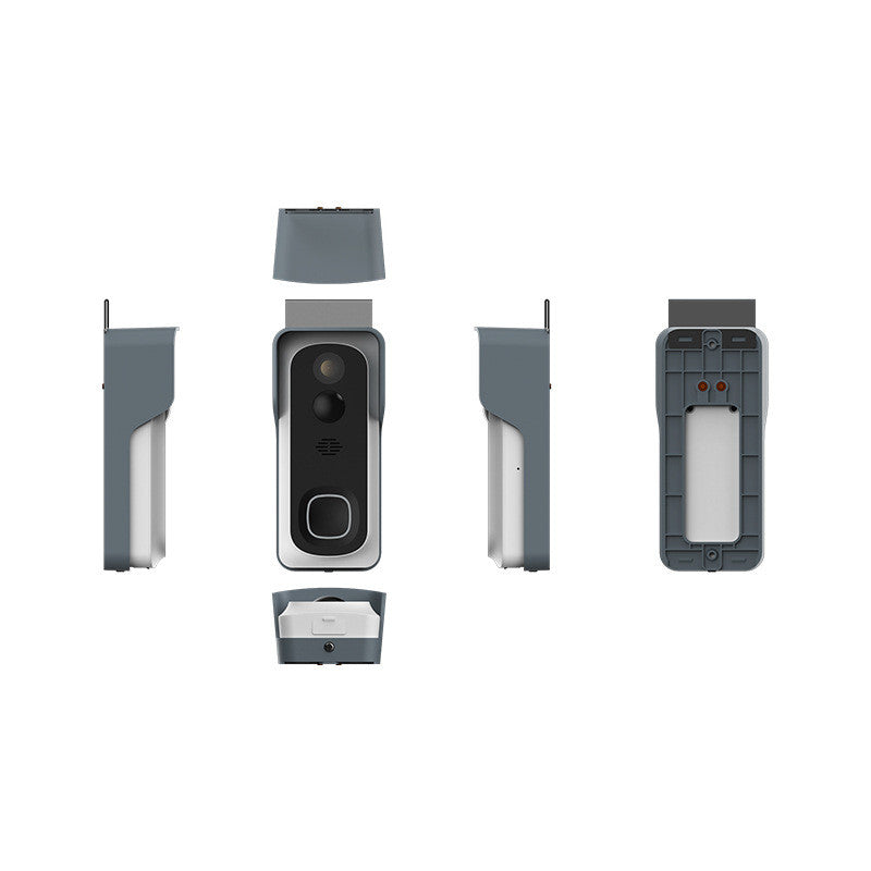 Campanello intelligente HD con video WiFi: telecamera nera, corpo grigio, kit montaggio