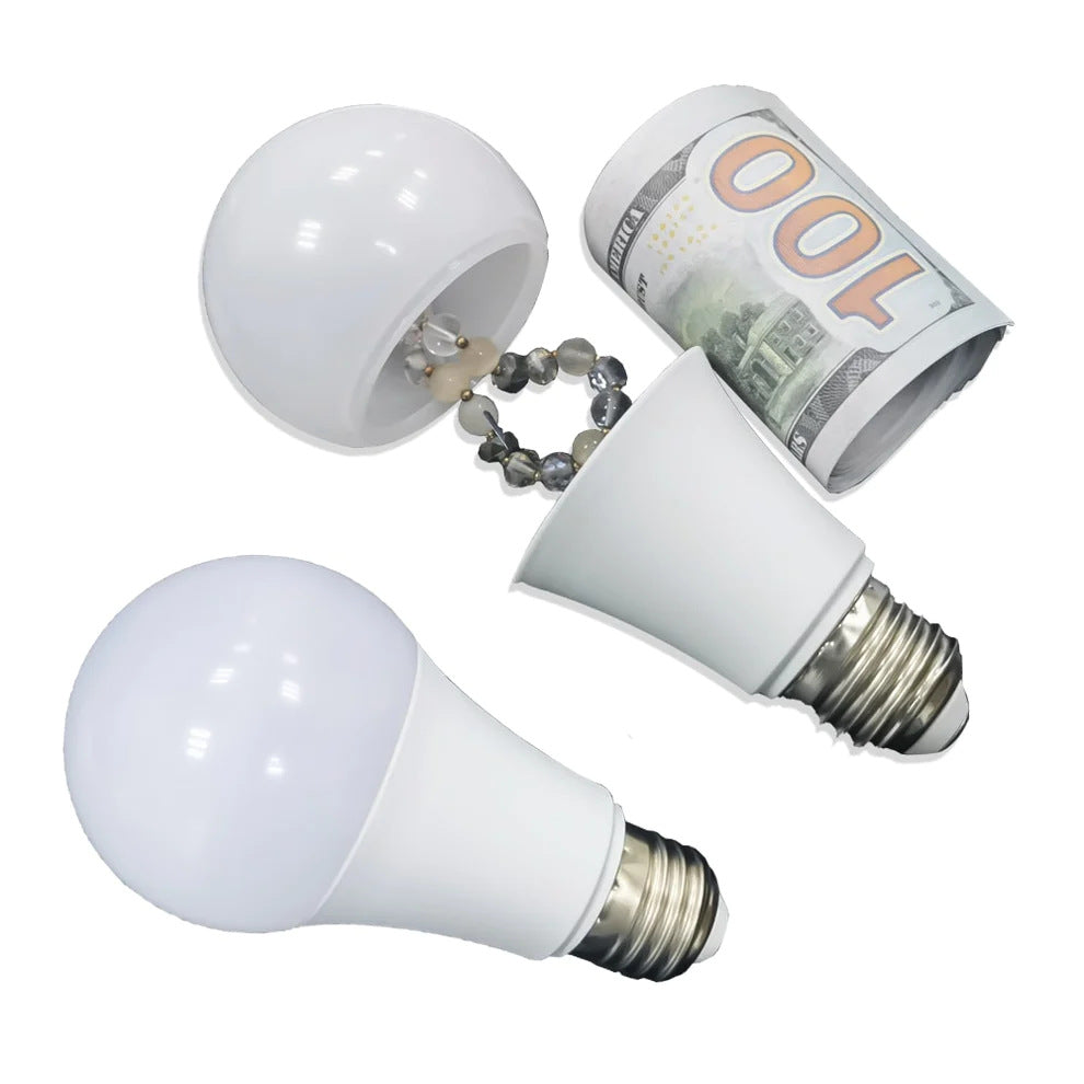 Lampadina portasoldi in plastica, contenitore nascosto per denaro, peso 30 g, confezione 6x6x11,4 cm.
