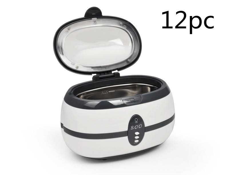 Pulitore ultrasonico per occhiali e gioielli, potenza 35W, coperchio aperto, bianco, 12pz