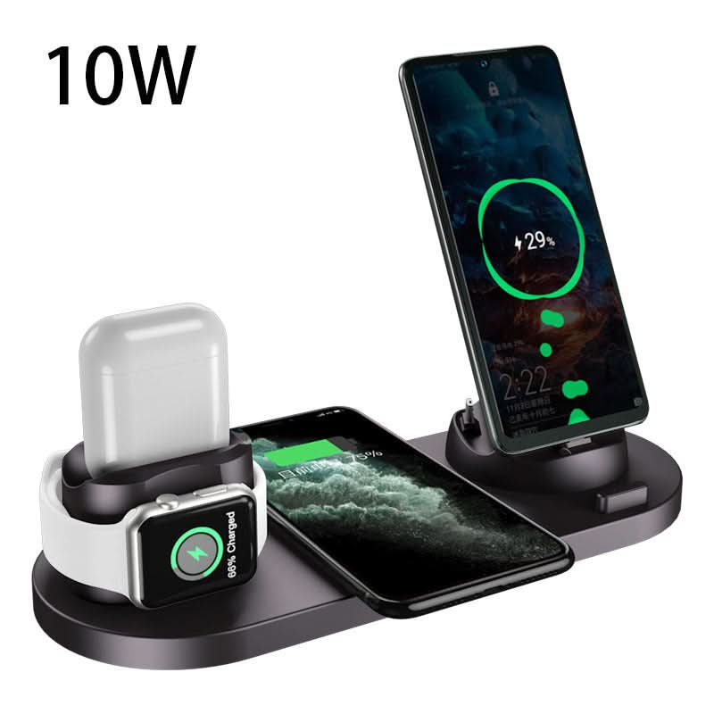 Stazione docking 6 in 1 di ricarica wireless per smartphone, orologio e auricolari, base nera